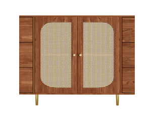 Buffet en rotin 160 cm meuble de rangement avec tiroirs et portes mdf marron pour salon cuisine