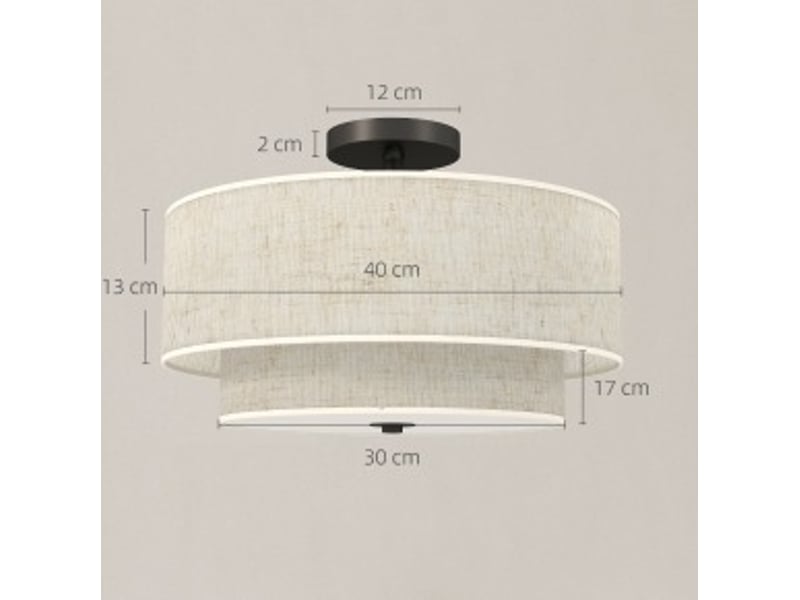  Plafonnier suspension double abat-jour aspect lin 40 x 26 cm crème blanc, métal, éclairage e14 pour salle à manger  - Conforama C