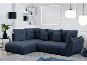 Canapé d'angle réversible convertible <strong>AX LIVING </strong> <strong>Corleone</strong> 4 places Velours bleu avec coffre de rangement