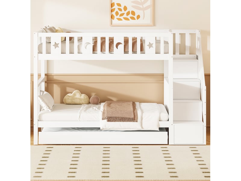  Lit superposé enfant avec lit gigogne 90 x 200 cm blanc  - Conforama D
