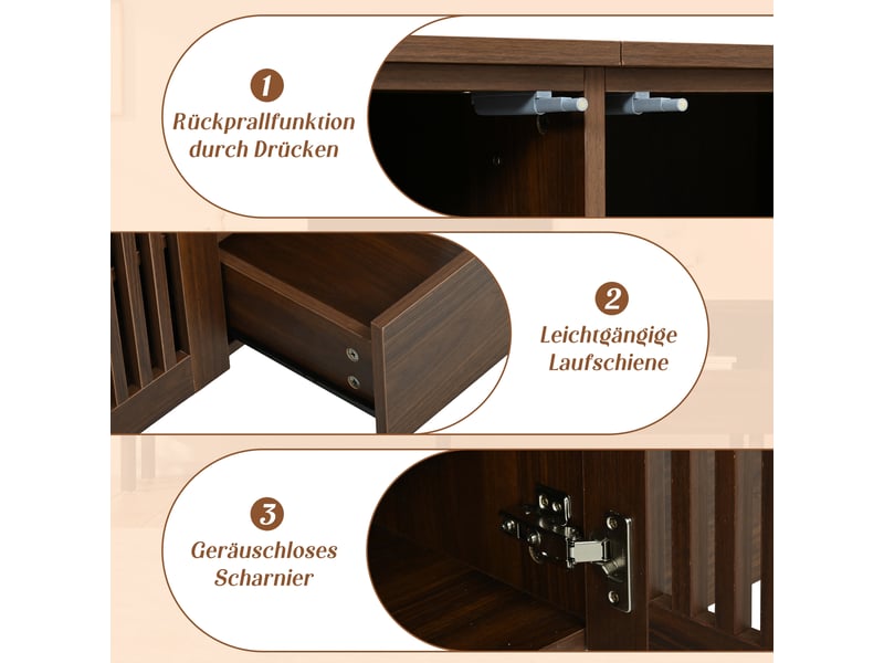 Meuble tv avec 2 portes grillagées, 2 tiroirs, niches ouvertes et passe-câbles pour salon en mdf noyer 180×40×51 cm - Conforama E