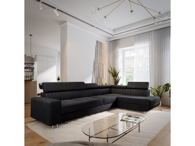  Canapé d'angle hestion, velours noir  - Conforama B