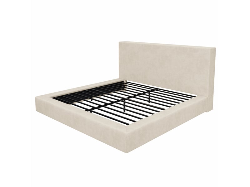  Lit double rembourré 160x200 cm lit adulte avec sommier à lattes en chenille beige, sans matelas  - Conforama D