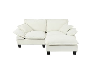 Canapé d’angle modulable en l, 1 pouf mobile, 2 coussins, mousse haute densité, 194 × 151 × 90 cm, chenille beige