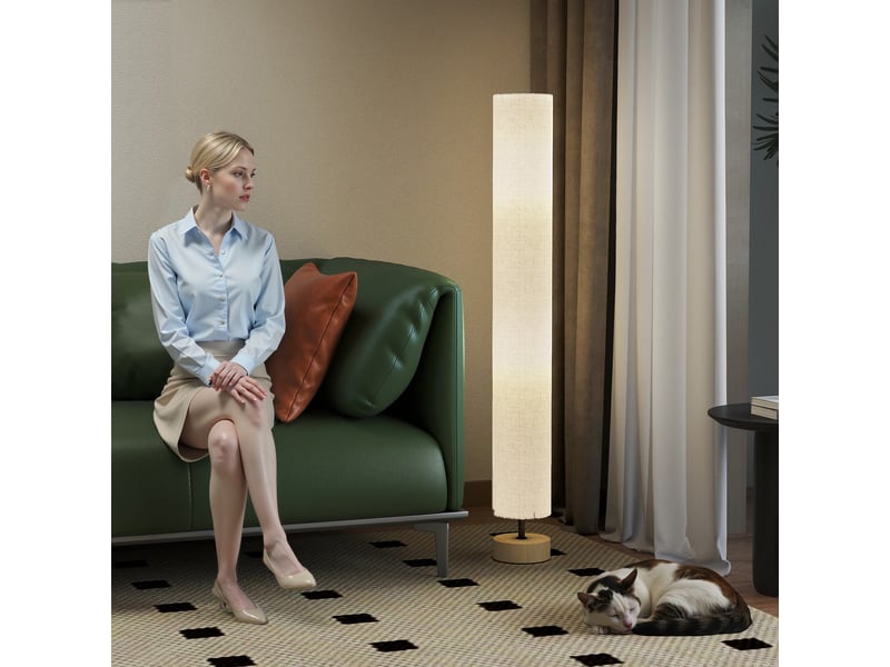  Lampadaire gris 120 cm avec abat-jour en lin, 2 douilles e27 jusqu'à 40 w, interrupteur au pied pour salon  - Conforama B