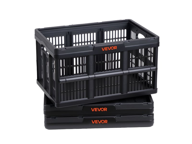 Vevor caisse plastique pliable 45 l lot de 3, cagette pliable avec poignees, charge max. 15 kg par caisse, bac de rangement empilable pour maison, camping, voiture et courses, organisateur de coffre - Conforama A