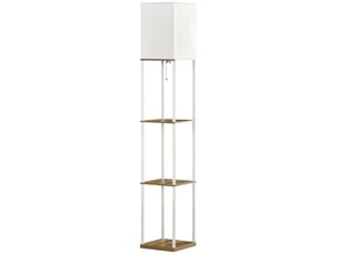 Lampadaire avec étagères, cadre métal et abat-jour tissu, blancmarron, 26 x 26 x 159 cm