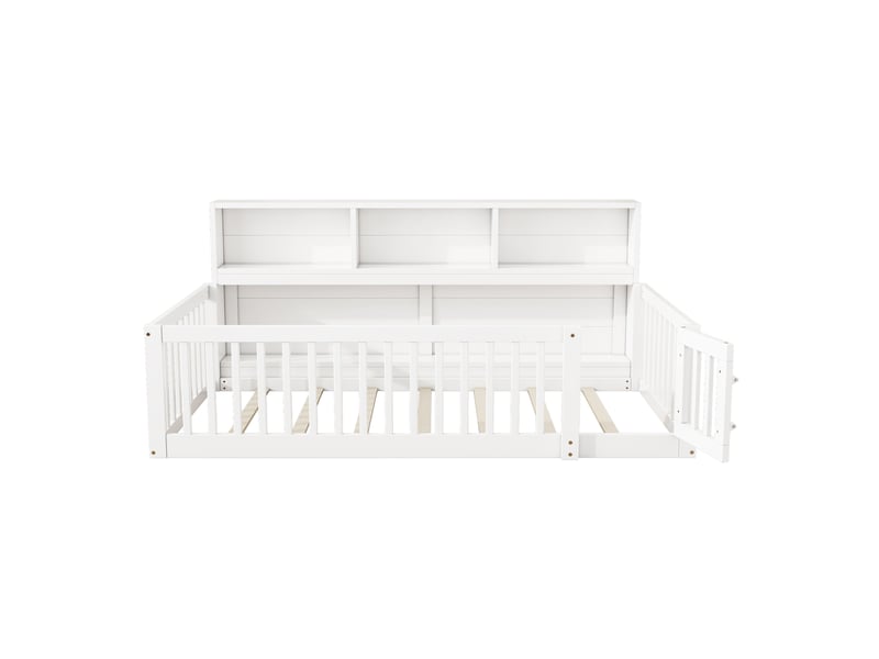 Lit banquette blanc 90x200 cm en pin, rangement latéral et garde-corps - Conforama A