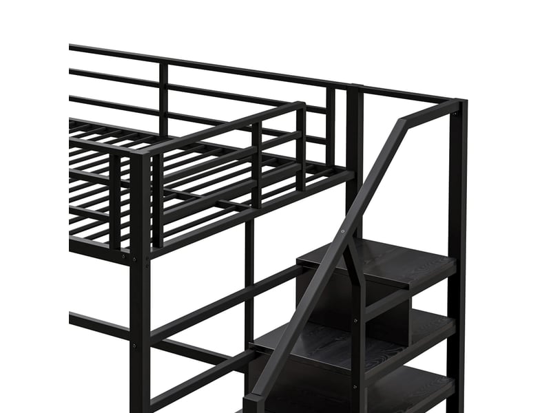  Lit mezzanine enfant 140 x 200 cm avec étagères et échelle de rangement, structure en métal et mdf, noir  - Conforama W