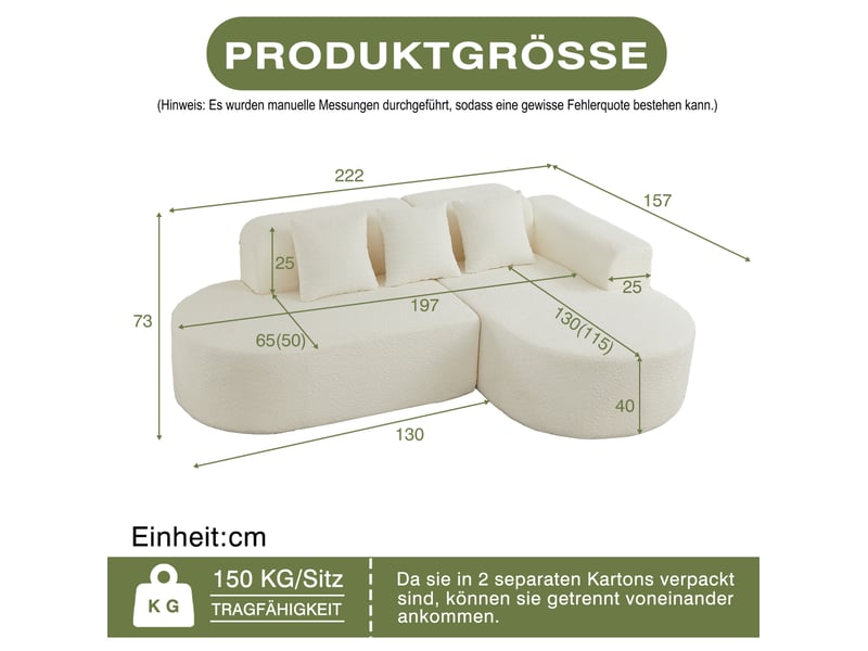 Canapé d'angle 3 places avec méridienne à droite et 3 coussins de dossier en chenille beige, 222 × 157 × 73 cm - Conforama C