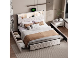 Lit 2 places 140x200 cm <strong>SANS MARQUE</strong>  <strong></strong> coloris beige