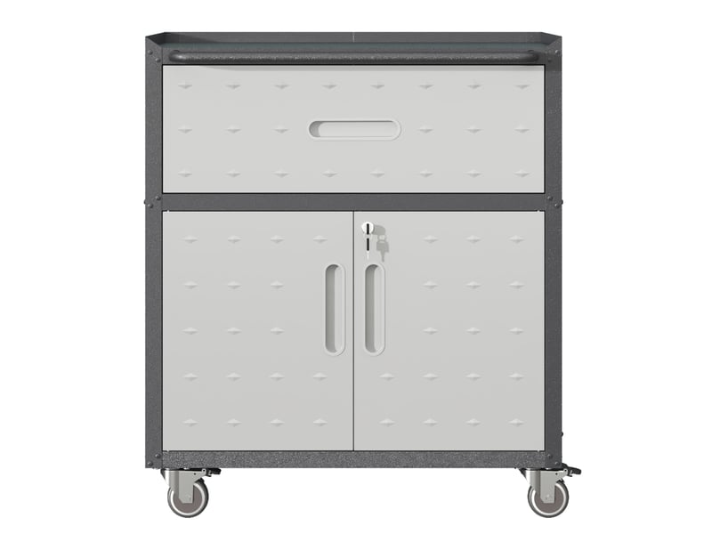  Armoire à outils métallique 75 x 42 x 88 cm – noir et gris – 1 tiroir, 2 portes verrouillables sur roulettes  - Conforama B