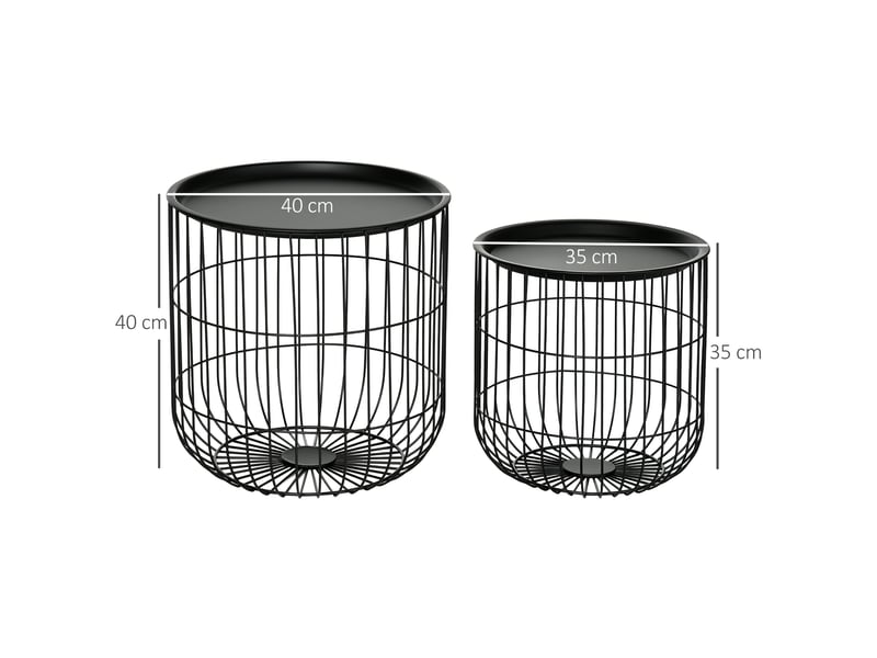  Tables basses gigognes rondes avec rangement et plateau amovible en acier noir pour salon style scandinave  - Conforama D