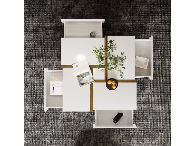  Table basse carrée blanc - 78x78 cm panneau de particules table basse blanc - Conforama E