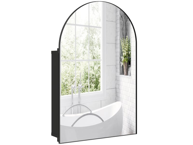  Armoire de toilette murale 1 porte miroir 3 étagères en métal noir 50 x 12 x 76 cm  - Conforama A