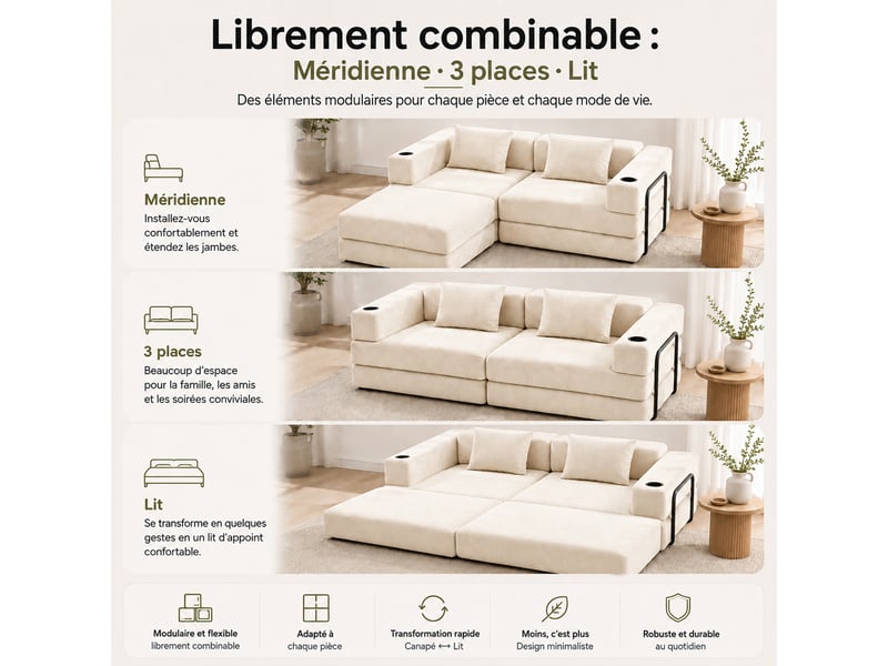 Canapé-lit pliable sans cadre, en tissu velours - Conforama R