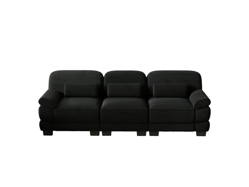  Canapé droit modulable 3 places 265x88.5x94 cm en velours côtelé noir  - Conforama E