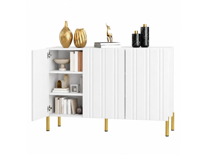  Meuble à chaussures et buffet 120 x 35,5 x 80 cm en mdf et panneaux de particules, 3 portes, blanc chicfurn  - Conforama A
