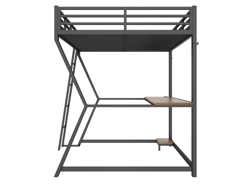  Lit mezzanine enfant 140x200 cm avec led, bureau et usb, métal et mdf, noir, sans matelas  - Conforama D