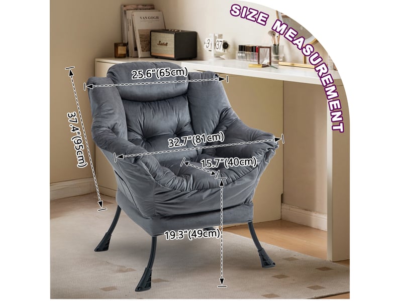  Fauteuil relax 65x81x95 cm support de nuque métal gris foncé  - Conforama E