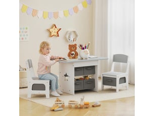 Ensemble table et 2 chaises enfant avec 6 tiroirs amovibles, pour fille garçon 3-8 ans, gris