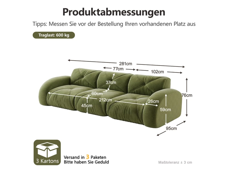 Canapé modulable, canapé 3 places – base antidérapante, sans montage, sans cadre, en tissu chenille - Conforama D