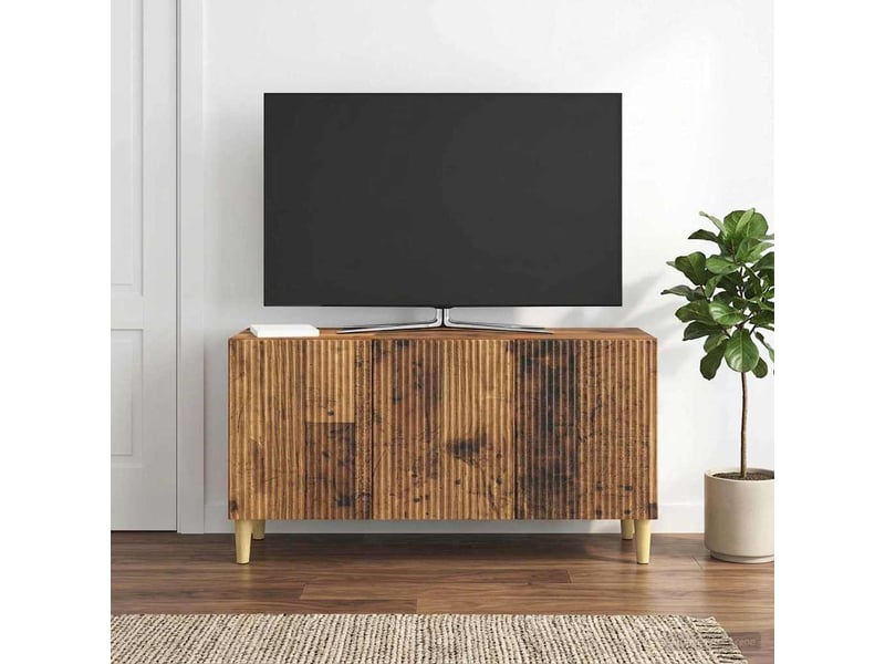  Meuble tv - banc tv - meuble de rangement 99 x 34,5 x 50 cm bois ancien bois d'ingénierie  - Conforama D