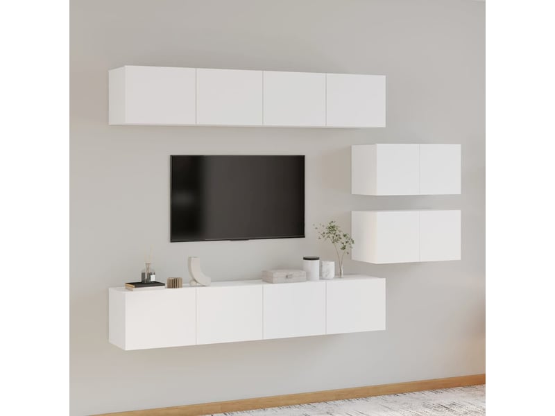  Ensemble de meubles tv - banc tv - meuble de rangement 6 pcs blanc bois d'ingénierie  - Conforama B