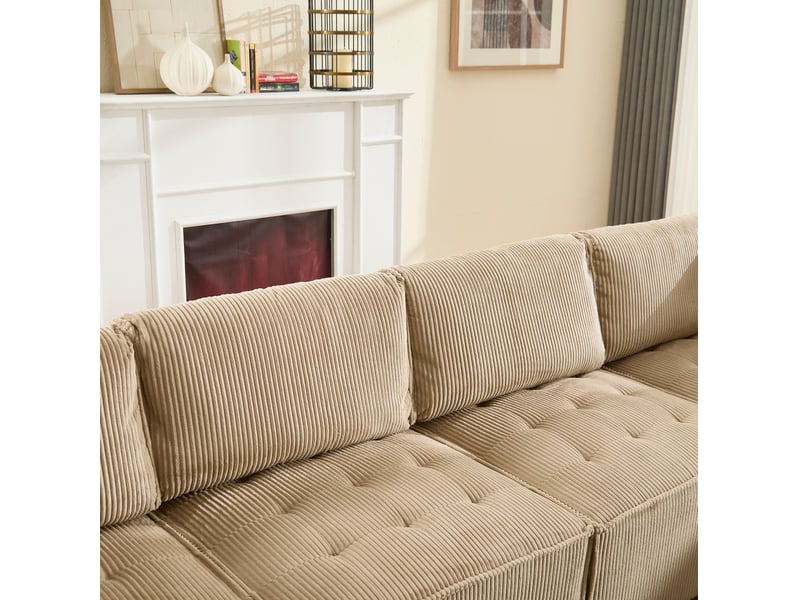 Canapé modulable 6 places en velours côtelé kaki, configuration u ou l et couchage d'appoint pour le salon - Conforama D