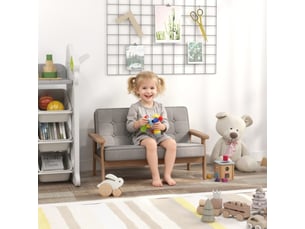 Fauteuil enfant gris, cadre bois, aspect velours, rembourré, pour enfants 3-15 ans