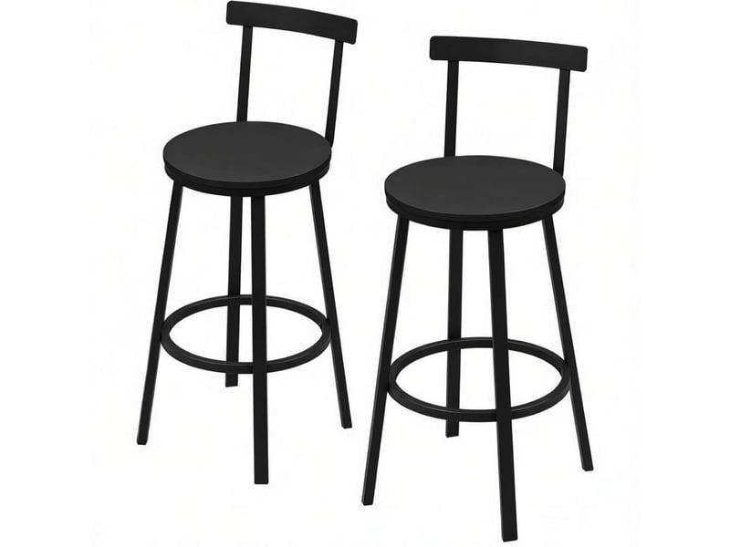  Lot de 2 tabourets de bar avec dossier incurvé en métal et mdf noir  - Conforama A