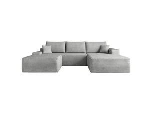 Canapé modulable d’angle gris 270 x 175 cm en tissu, assise profonde, compressé, sans montage, salon