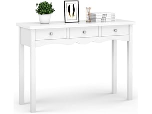 Costway table de console en bois avec 3 tiroirs, meuble de rangement moderne montage facile, blanc, 100 x 32 x 75cm
