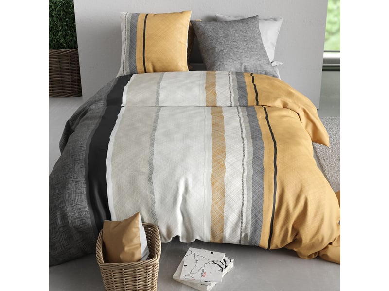  Parure housse de couette 240x220cm + 2 taies motif graphique jaune et gris 100% coton - cassy CASSY - Conforama C