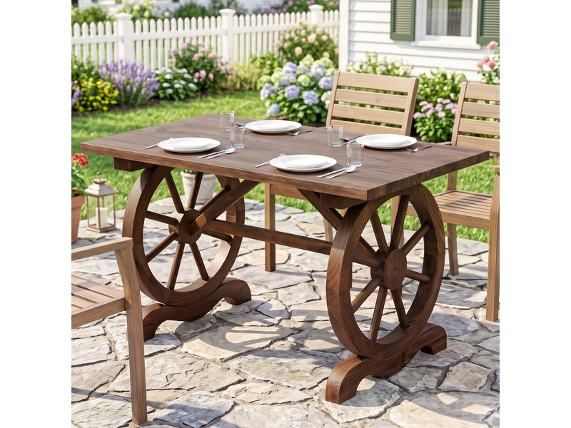  Table de jardin style campagnard avec pieds à roulettes, en bois de sapin résistant aux intempéries, 110 x 60 x 65 cm  - Conforama D