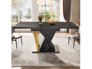 Table à manger extensible 110140x80x76 cm rallonge intégrée plateau effet marbre(matériau non marbré), mdf+métal, noir