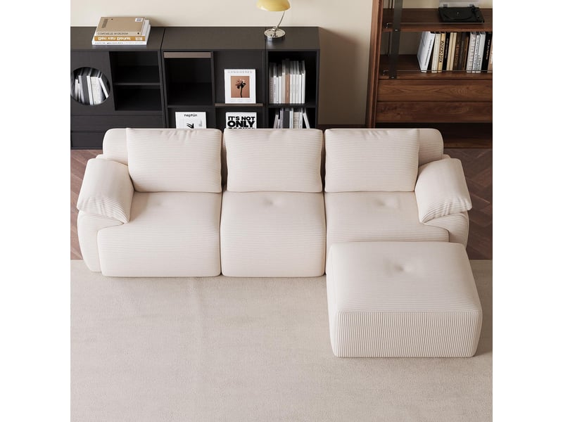  Canapé d'angle modulable - 264x161x71cm - canapé 3 places en velours côtelé, sans assemblage - beige  - Conforama B