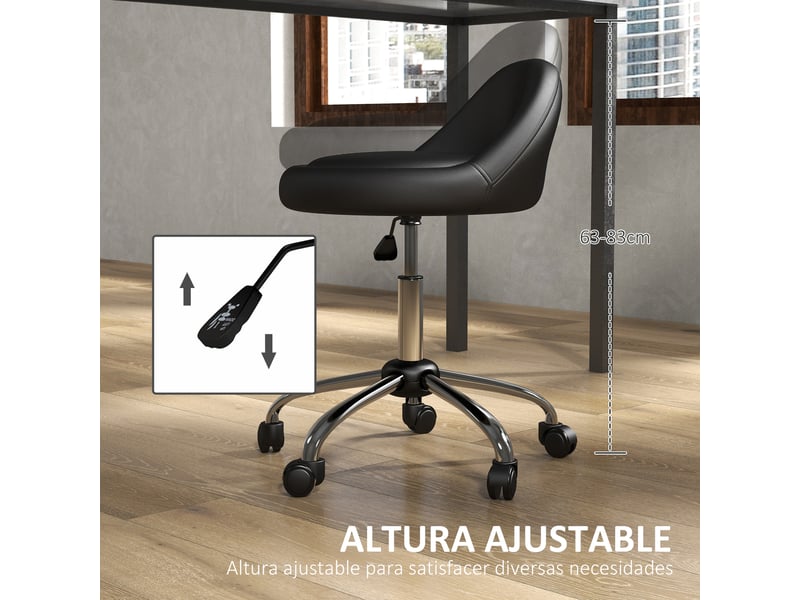  Tabouret à roulettes pivotant avec hauteur réglable pour cosmétique dentiste ou coiffure diamètre 50 cm hauteur 63-83 cm en noir  - Conforama E