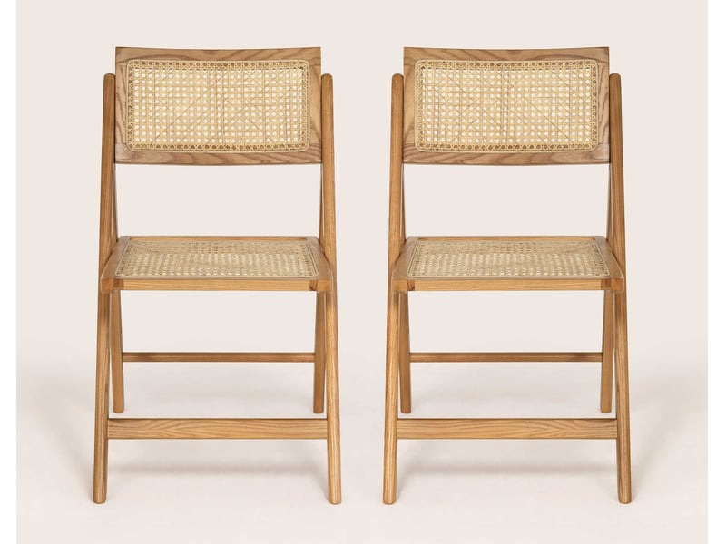 Lorenzo - lot de 2 chaises pliantes frêne massif et cannage - best mobilier - chêne LORENZO - Conforama E