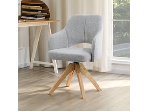 Lot de 2 chaises pivotantes chic rétro, tissu gris clair texturé, pieds bois massif, rotation 360° - salle à manger