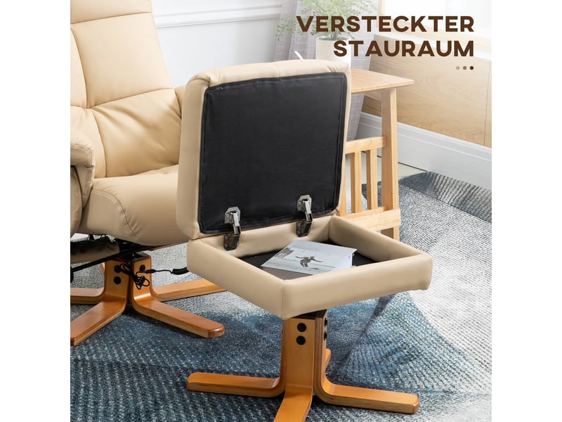  Fauteuil relax massant,80x86x99 cm,avec repose-pieds inclinable,polyester,crème  - Conforama E