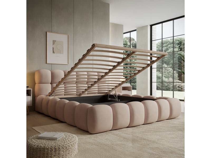 Lit coffre tomaso 180cm velours beige - Conforama C