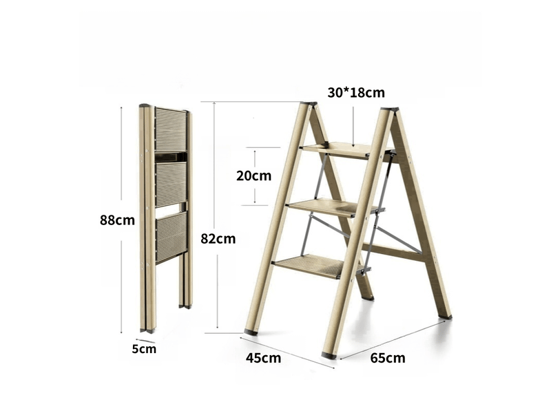 Escabeau 3 marches pliant 65x45x82cm, marchepied aluminium léger doré, charge 150kg - Conforama C