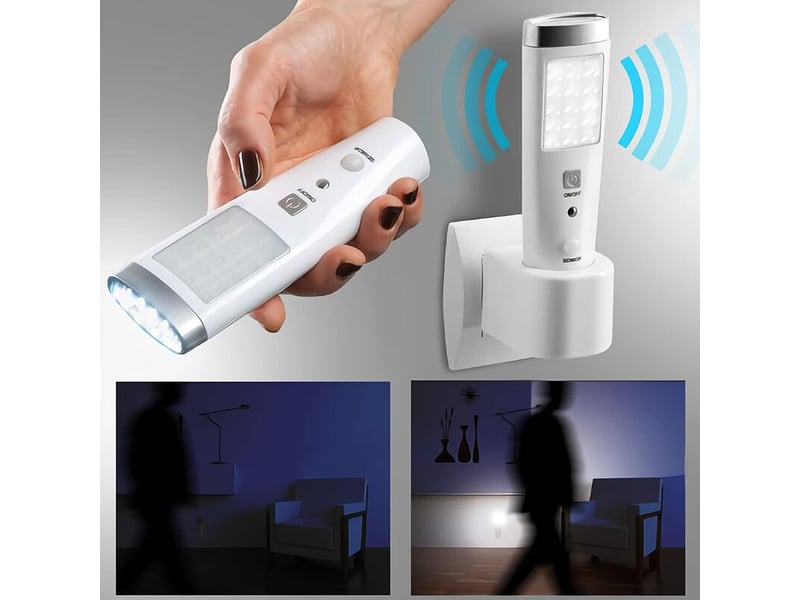Lampe torche à détecteur de présence angle détection 60° 15 led rechargeable batterie 3,7 v 15 cm blanc - Conforama B
