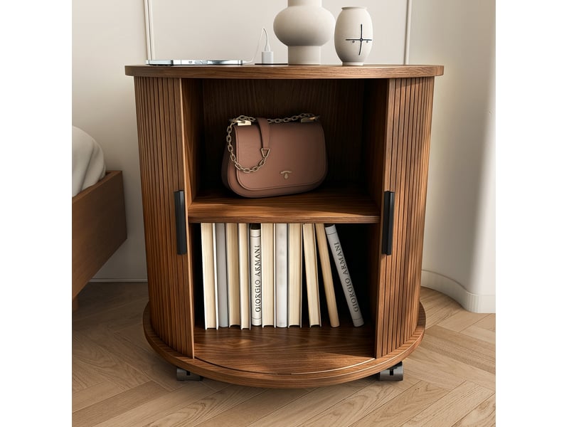  Table de chevet avec rangement et station de charge, porte coulissante, pour chambre en mdf noyer foncé 60 × 60 × 60 cm  - Conforama B
