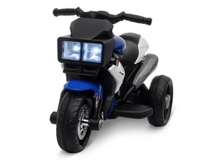 Moto électrique pour enfants avec lumières, klaxon, musique, pneus larges, vitesse de 3 kmh, bleue