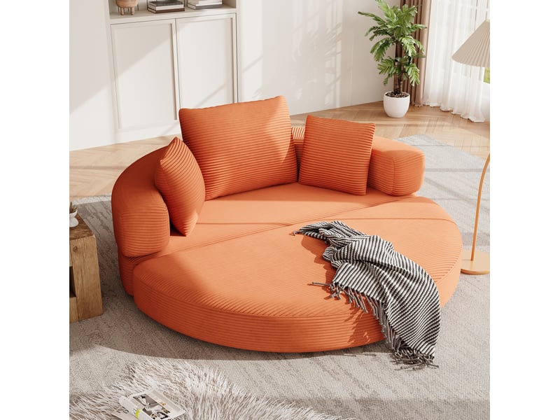  Canapé modulable 176x173x60cm, optimisation d’espace, 3 coussins, confort et tendre, meuble salon, mousse et en velours côtelé, orange  - Conforama B