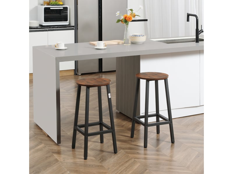  Lot de 2 tabourets de cuisine en aggloméré et acier, assise lisse et repose-pieds, 32,5 x 32,5 x 65 cm, marron  - Conforama C