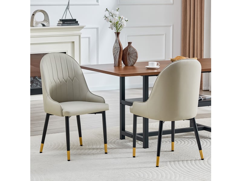  Lot de 2 chaises de salle à manger en similicuir gris chaud, pieds noirs  - Conforama D