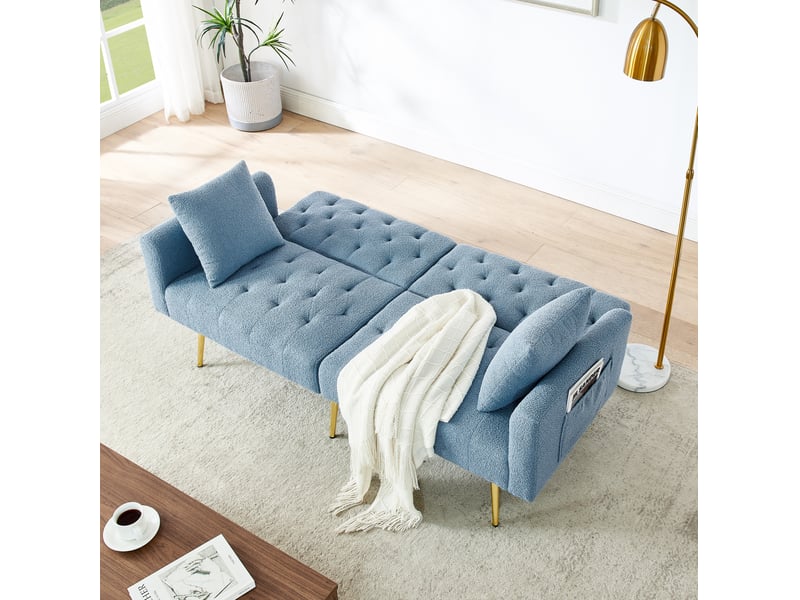  Canapé convertible 2 places 177x78x74 cm bleu, tissu bouclette, dossier réglable 3 positions moderne  - Conforama B